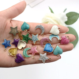 Colorful glittery heart star and moon alloy charms for DIY handmade jewelry crafts