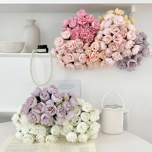 Artificial Peony Satin Rose Bouquet Fake Flowers Wedding Bridal Hand Bouquet Home Table Centerpiece Floral Decor Props
