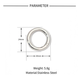 Macro detail of 24mm stainless steel spring ring clasp with measurement annotations