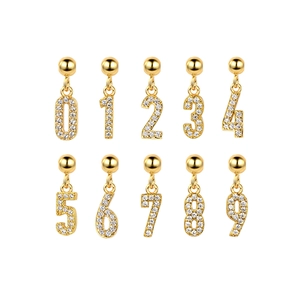 Golden S925 silver necklace set with rhinestone number pendants from zero to nine
