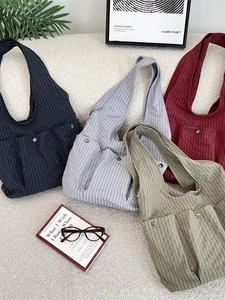 Large Capacity Plaid Shoulder Bag For Women Multi Pocket Korean Style Casual Nylon Tote Shopping Underarm Hobo Bag