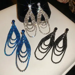 Boucles D'oreilles Longues À Pampilles Multicouches Goutte D'eau Avec Strass Et Tige En Argent Bijoux Mariage Femmes