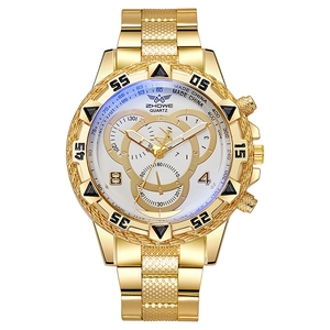 Vue détaillée de la montre à quartz ZHOWE avec bracelet doré et cadran blanc