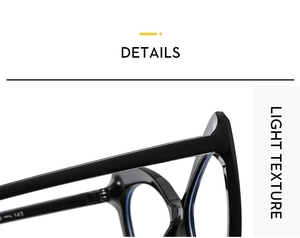 Detailed close-up of high-quality black cat-eye glasses frame hinge and texture