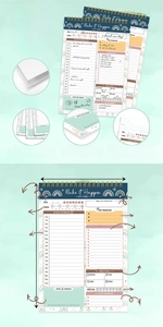 Undated daily planner notebook featuring 100gsm premium paper and gold spiral binding.