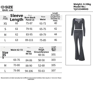 Tableau des tailles détaillé pour l'ensemble haut ajusté et pantalon à pois en centimètres