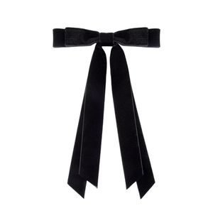 Elegante zwarte fluwelen haarclip met dubbele strik en lange linten voor meisjes