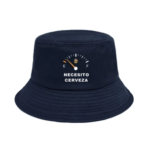 Chapeau bob en coton bleu marine avec motif créatif de jauge de carburant et bière