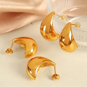 Elegant gold-plated comma teardrop earrings set with polished mirror finish for women