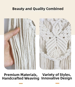 Macro detail showing hand-woven cotton rope textures on bohemian wall tapestry