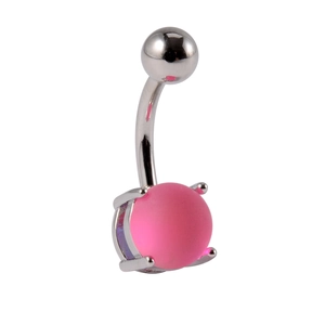 Piercing de nombril en acier inoxydable avec une pierre ronde rose givrée