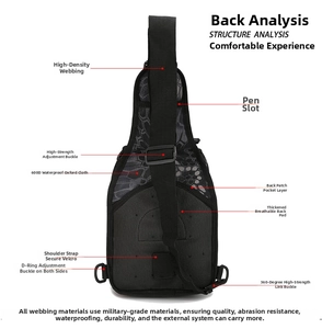 Tactical chest bag back detail featuring breathable padded mesh and 600D waterproof fabric