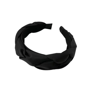 Minimalist black braided headband for women with vintage glossy satin texture design