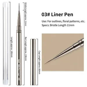 Macro detail of 11mm silver metal nail liner brush with length specs and protection cap