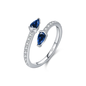 S925 sterling silver open snake ring with royal blue pear-cut stones and crystal pavé