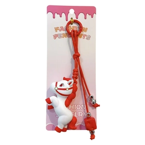 Simpatico portachiavi cavallo zodiaco bianco e rosso con corda intrecciata per decorazione