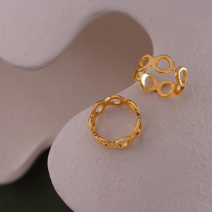 Retro Hollow Geometric 8-Shape Ring Titanium Steel 18K Gold Plated Open Adjustable French Style Women