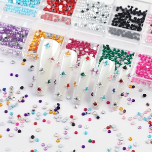 Colorful nail art rhinestone set with multi-compartment storage box for DIY manicures