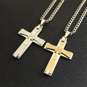 Fashion cross pendant necklaces in silver and two-tone gold stainless steel