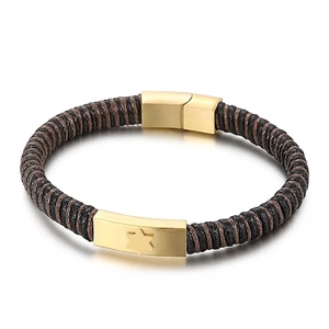 Bracelet Tressé Pour Homme Acier Inoxydable Cuir De Vache Hexagramme Étoile De David Fermoir Magnétique Hip Hop Punk