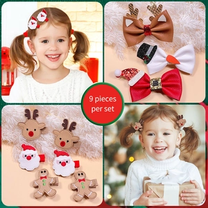 9-piece set of festive Christmas hair clips featuring Santa, reindeer, and gingerbread man