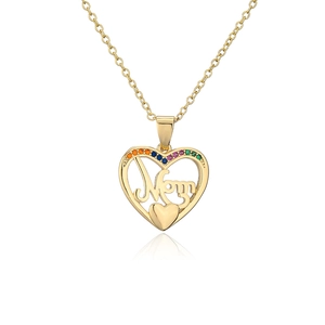 18K gold plated Mom heart pendant necklace with colorful cubic zirconia stones