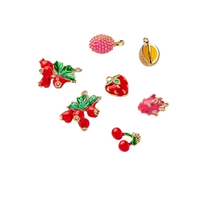 Cute gold-plated mini fruit charms including strawberry and cherry for DIY jewelry