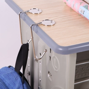 Portable metal school bag hook for student desks with a heavy-duty silver finish