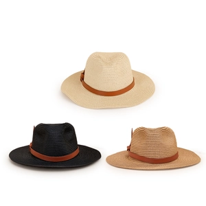 Chapeaux de paille d'été élégants pour hommes et femmes avec bande décorative en cuir