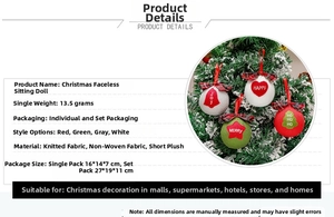 Detail of Christmas tree hanging ornaments with JOY text in red, green and grey colors