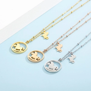 Hollow rocking horse pendant necklace in gold, silver, and rose gold stainless steel