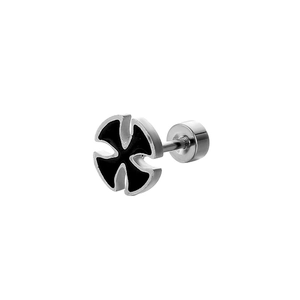 Cross shaped black enamel stainless steel stud earring for women with silver metal base
