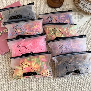 High elasticity colorful hair tie set in a translucent frosted bag with cartoon print