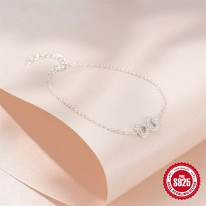 Elegant S925 sterling silver infinity heart bracelet with white sparkling crystals