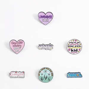 Size chart for enamel pins featuring song lyrics with dimensions in inches and weight