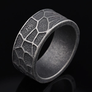 Retro punk style stainless steel ring for men with unique cracked texture finish