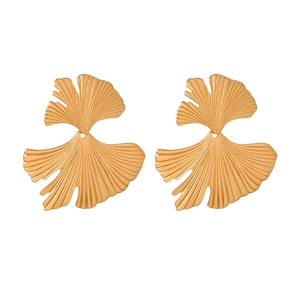 Ginkgo Leaf Earrings Titanium Steel Gold Plated Irregular Leaf Vein Texture Retro Fashion Jewelry For Women