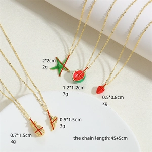 14k gold plated fruit pendant necklace set with pineapple banana watermelon strawberry charms
