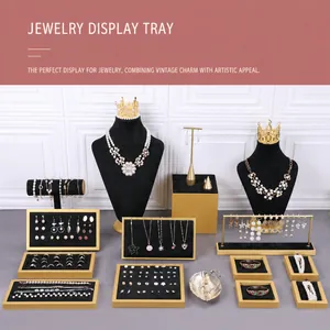 Jewelry Display Stand Velvet Necklace Bust Bracelet Holder Earring Tray Gold Metal Frame Professional Shop Boutique