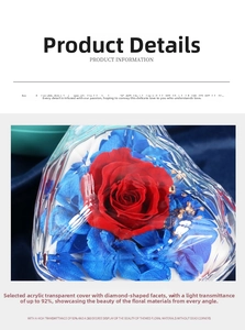 Close-up of heart gift box with red roses and 92% light transmission acrylic cover