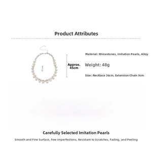 Detailed spec sheet for vintage rhinestone and pearl jewelry set with measurements