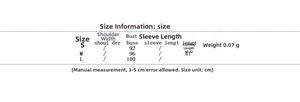 Detailed size chart for the sleeveless top showing bust and length measurements