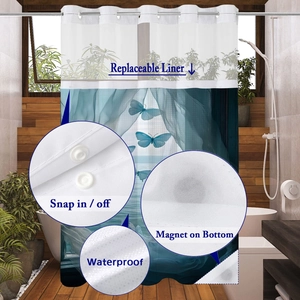 Détails de la doublure amovible et des aimants inférieurs du rideau de douche imperméable