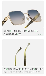 Detail showing gold metal frame width and durable cellulose propionate temples