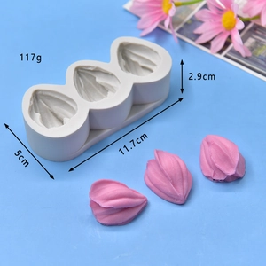 Grey silicone tulip leaf mold for 3D cake decorating with detailed petal texture