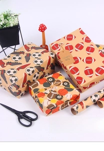 Detail of vintage kraft wrapping paper with soccer and basketball sports patterns