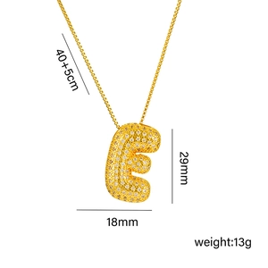 Pave-set zircon gold balloon letter E pendant necklace with 45cm chain size details