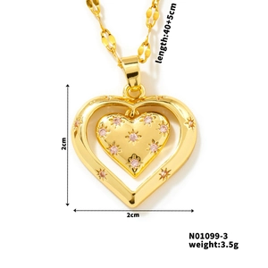 Detail of gold double heart necklace with pink zircon and 40+5cm chain measurements