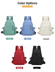 Nylon casual backpack color variants display, waterproof multi-pocket school daypack for use.