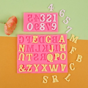 Detail of pink silicone alphabet and number mold for DIY fondant and chocolate decorating